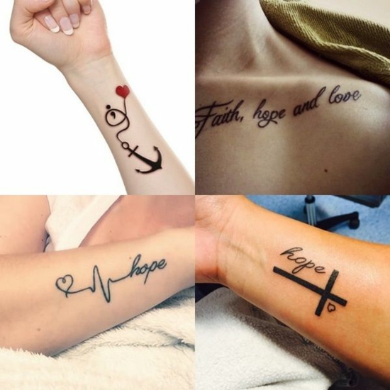 damen minimalistisches glaube liebe hoffnung tattoo