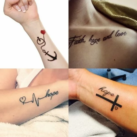Glaube Liebe Hoffnung Tattoo mit Schriftzügen 