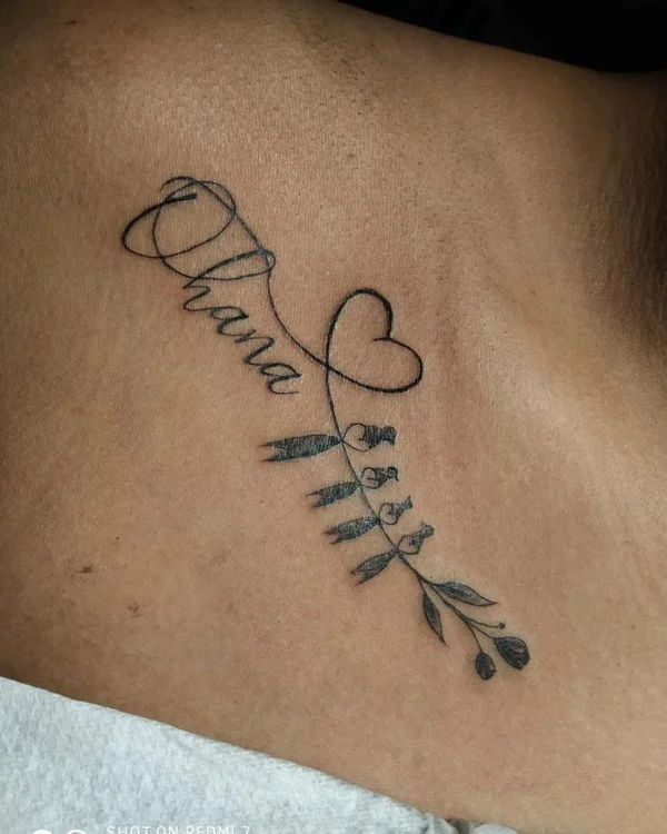 elegantes Ohana Tattoo mit Vögeln und Herz