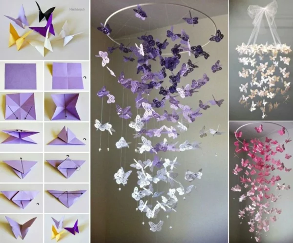 Origami Schmetterlinge aus Papier als hängende Deko 
