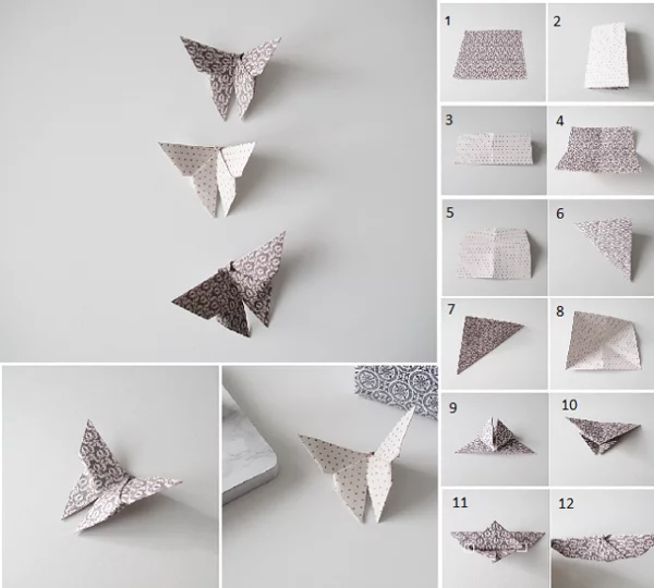 einfache Origami Schmetterlinge aus Geschenkpapier 