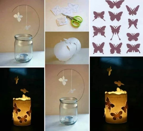 DIY Windlicht mit Schmetterling-Motiven