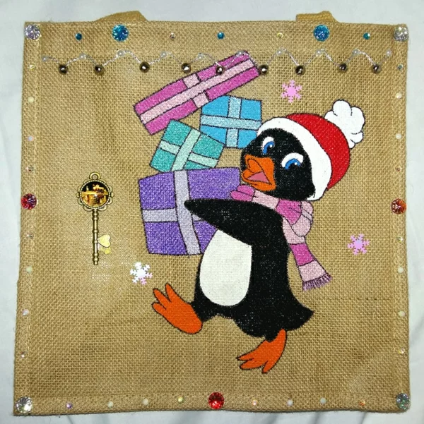 fröhliche Farben praktische Tipps lustiger Pinguin bringt die Weihnachtsgeschenke mit