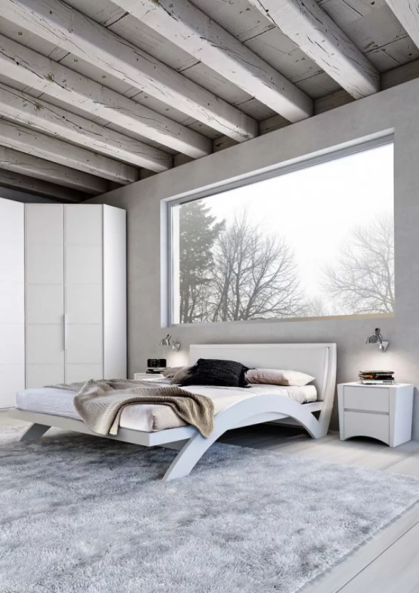 Schlafzimmer minimalistisch einrichten großes Fenster einfaches