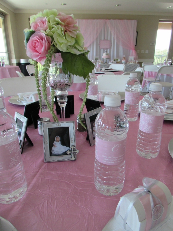 Tauffeier Tischdeko Taufe Mädchen rosa Tischdecke