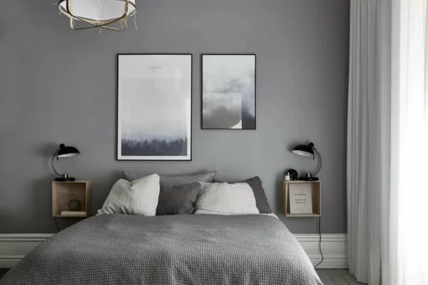 Wandgestaltung Schlafzimmer Wandfarbe Grau