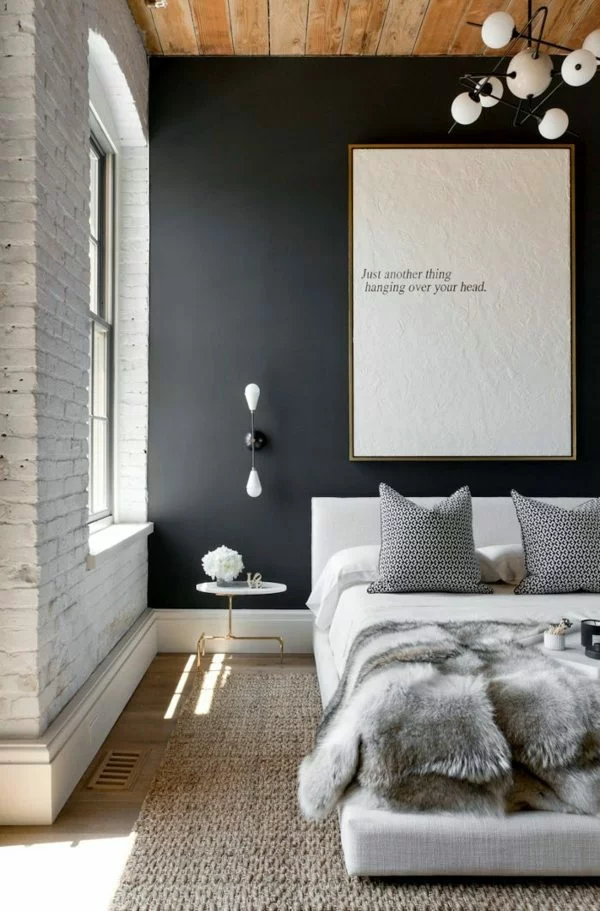 Wandgestaltung Schlafzimmer Wandfarbe Schwarz