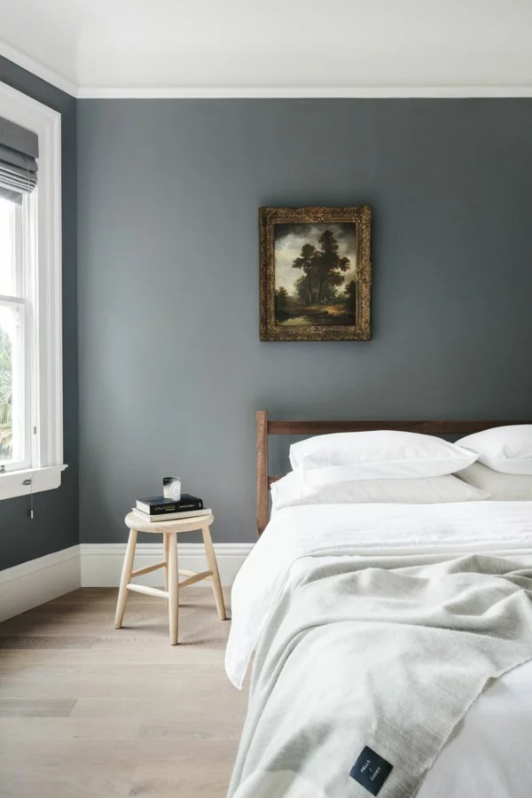 Wandgestaltung Schlafzimmer Wandfarbe dunkelblau