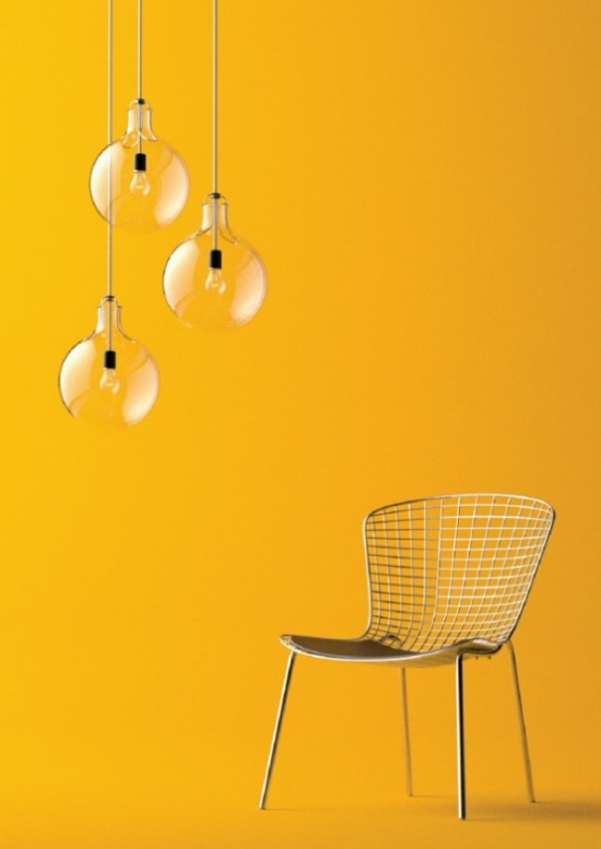 Hängeleuchten drei einfaches Design gelber Hintergrund Stuhl