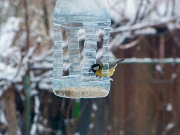 Vogelfutterspender selber bauen Plastikflasche