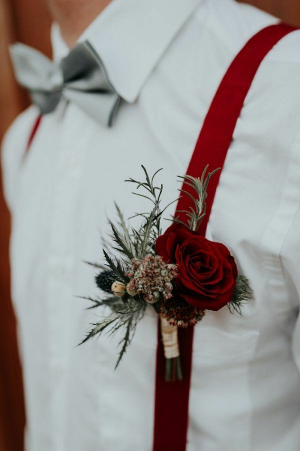 rote rose distel hochzeitsanstecker bräutigam