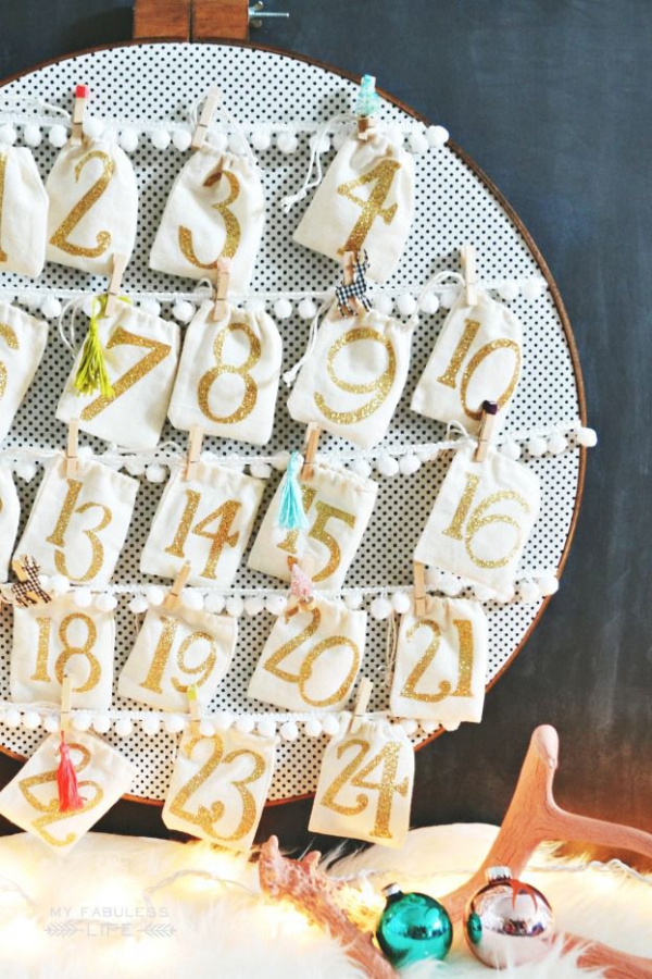 Ausgefallene Adventskalender selber basteln – Ideen und Anleitungen stickrahmen kalender kreativ