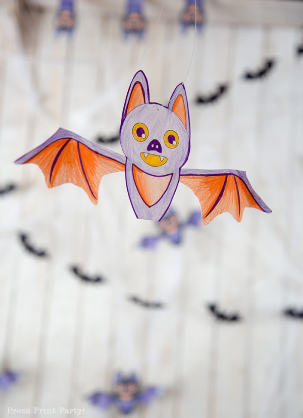 Fledermaus basteln mit Kindern zu Halloween – 50 bezaubernde Ideen und Anleitungen abmalbild fledermaus girlande