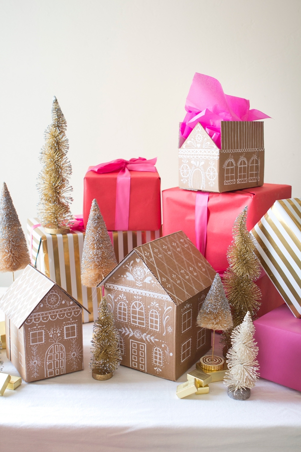 Lebkuchenhaus basteln zu Weihnachten – festliche Ideen, Rezept und Anleitung weihnachtsdorf karton papier häuser deko