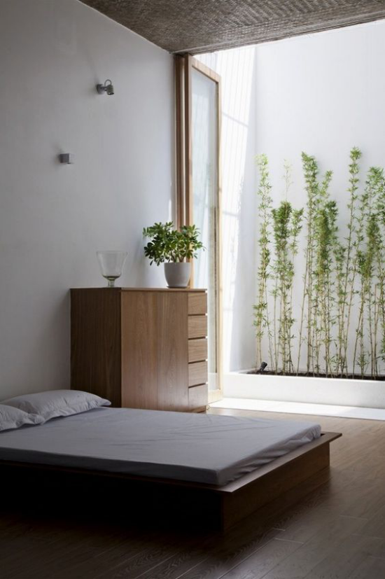 Zen Schlafzimmer eine frische grüne Note ins Interieur bringen grüne Pflanze