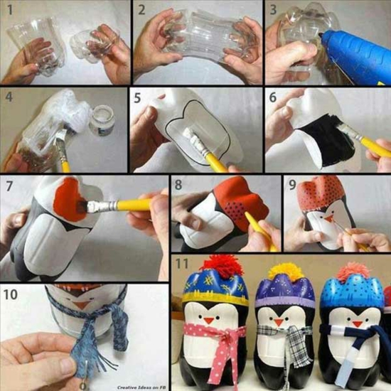günstige weihnachtsdeko pinguin basteln aus pet flaschen