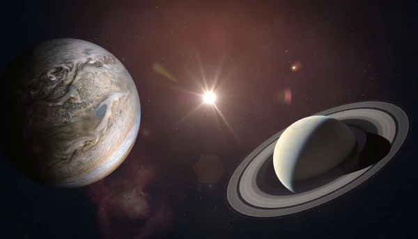 Konjunktion von Jupiter und Saturn Blick in den Sternenhimmel gro-artige Konstellation der Planeten