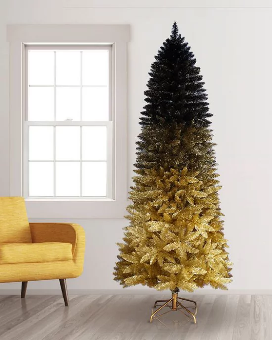 Weihnachtsdeko in Gold und Schwarz Weihnachtsbaum in Ombre-Effekt von unten nach oben gold zu schwarz