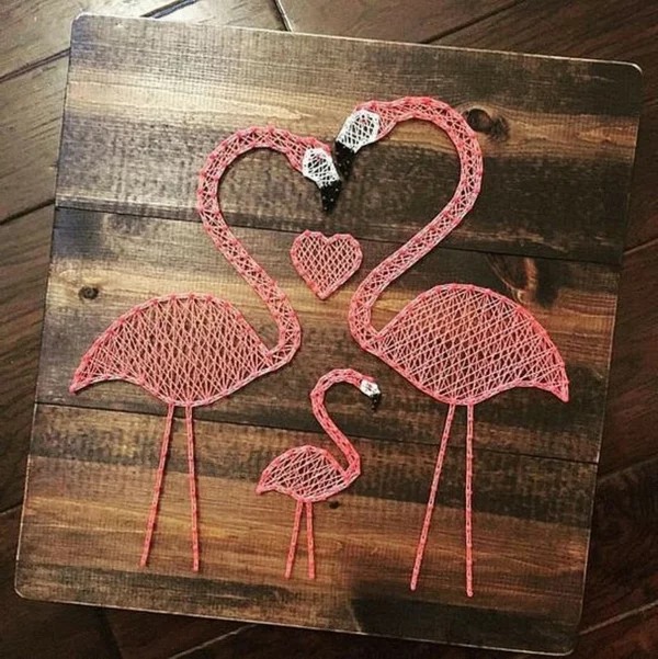 fadenbilder flamingo familie