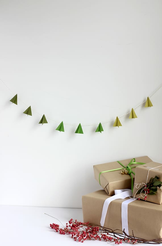 minimalistische girlande tannenbäume aus papier puristische weihnachtsdeko