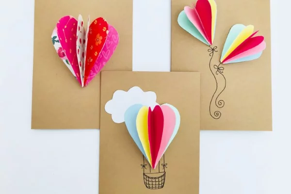 3D Klappkarte basteln zu Valentinstag – coole Ideen und Anleitungen heißluftballon basteln ideen