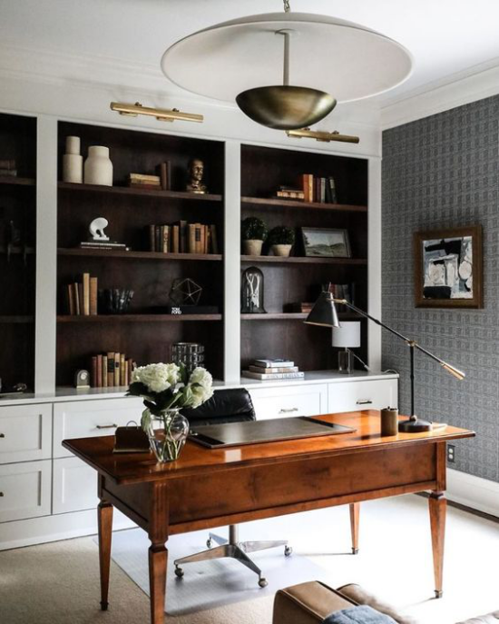 Home Office Guide klassisch-elegante Raumgestaltung fördert das schöpferische Denken Schrank Schreibtisch laptop sehr stilvoll