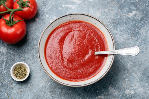 Tomato soup or tomato passata in bowl