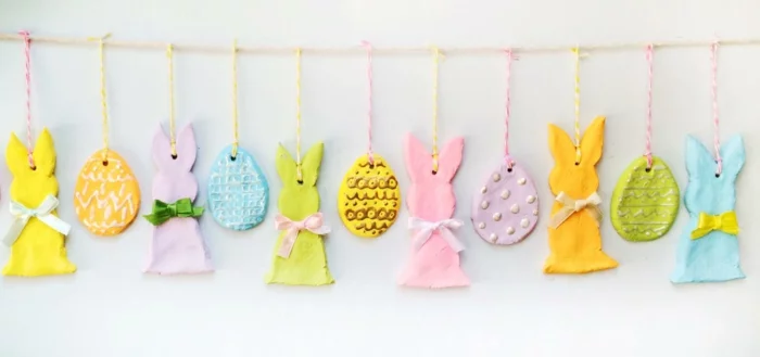 Salzteig Ostern Ideen basteln mit Kindern zu ostern haengende deko