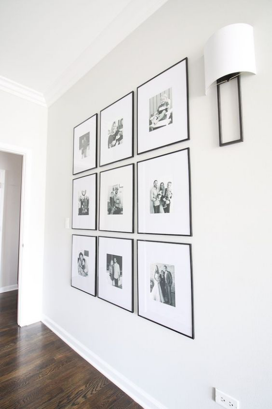 moderne Fotowand gestalten klassisches Layout in Schwarz und Weiß