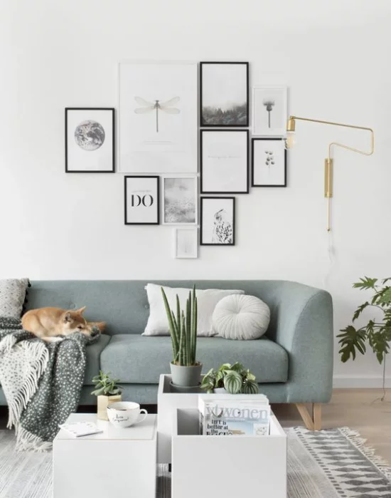 moderne Fotowand schickes Layout ohne Raster perfekt im modernen Wohnzimmer