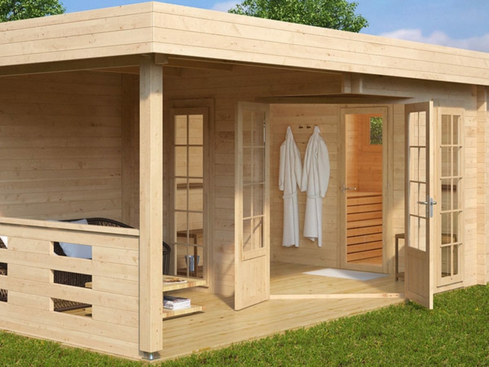 moderne gartenhäuser winter sauna