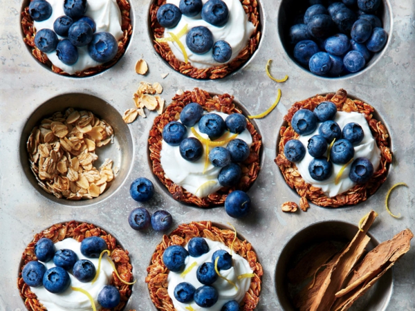 schnelle frühstücksideen granola blaubeeren muffins