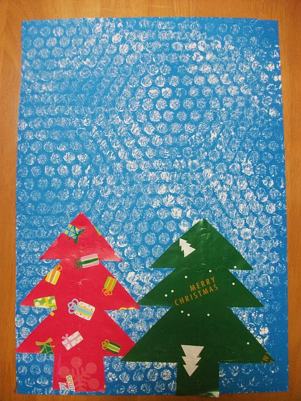 weihnachtskarten basteln mit luftpolsterfolie