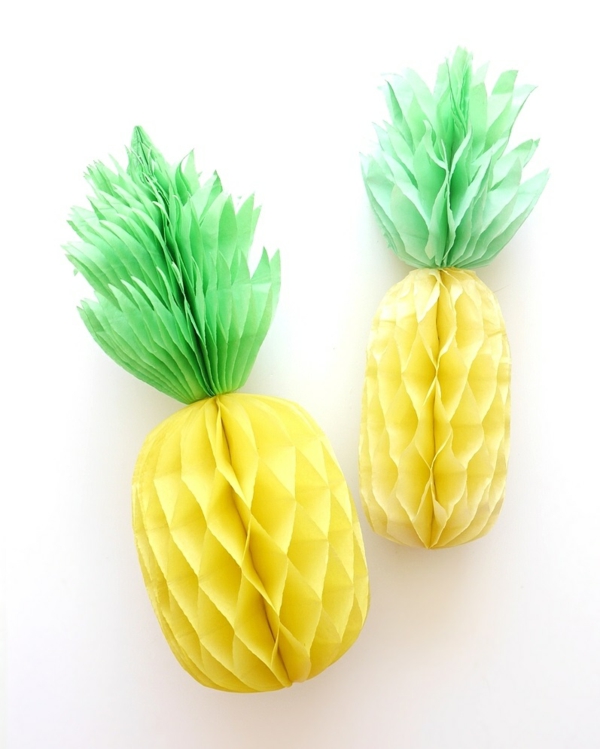 Ananas basteln Wabenbäll gelb und grün Party Deko
