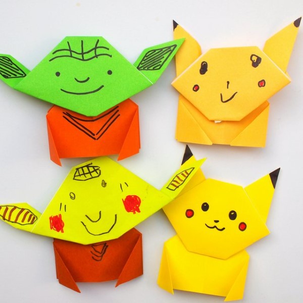 Pokemon basteln mit Kindern – fantastische Ideen und Bastelanleitung origami pikachu und yoda