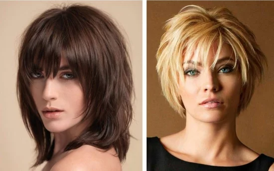 zwei trendige Choppy Cut Frisuren - Brünette und Blondine 