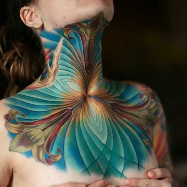 3d tattoos abstrakte motive hals tätowierung