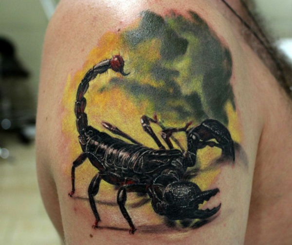 3d tattoos bunter skorpion oberarm