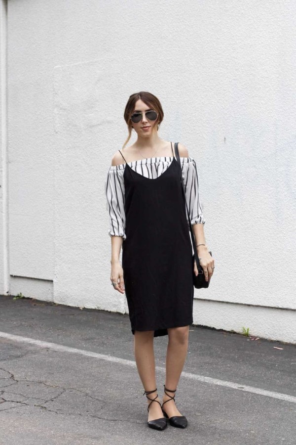 Spaghettiträger Kleid – so tragen Sie dieses trendige Sommerkleid richtig schulterloses hemd schwarzes kleid