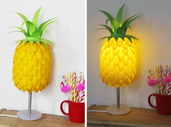 DIY Tischlampe als Ananas gestaltetet mit Plastik 