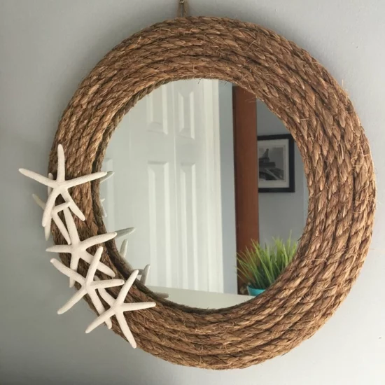 runder DIY Wandspiegel aus Seil mit Seesternen