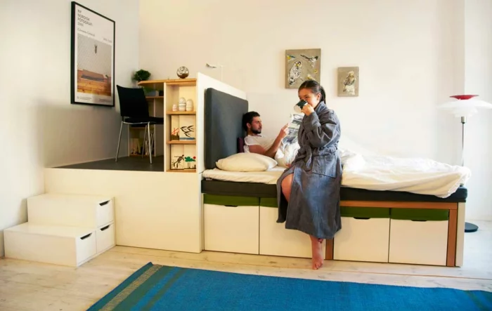 kleine wohnung einrichten einrichtungsbeispiele einzimmerwohnung raumtrenner modern