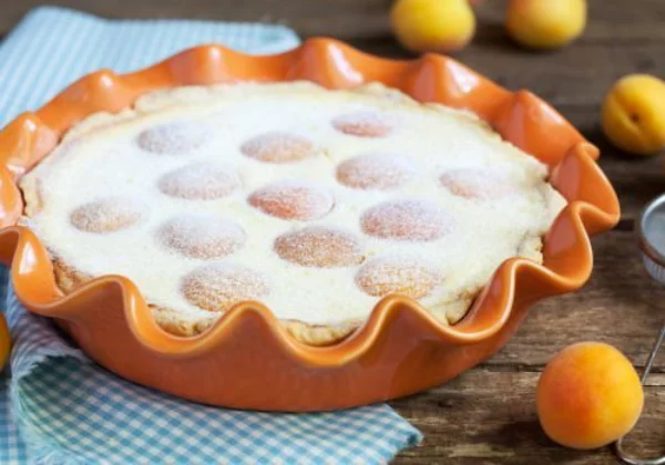 Aprikosenkuchen mit Schmand runde Form schönes Design für ein klassisches Rezept