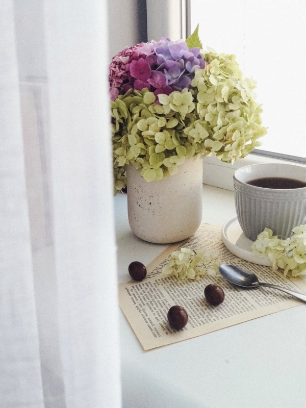 Fensterbank dekorieren für den Sommer – frische Ideen für jedes Interieur hortensien farben vase schnittblumen