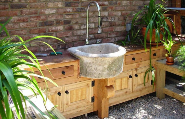 Gartenspüle Ideen Holzschrank Waschschrank