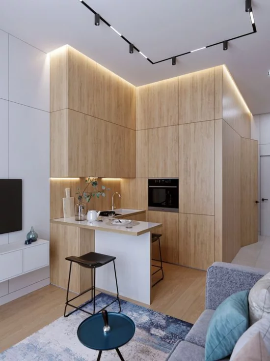 L-Küche stilvolles Design ein Schenkel als Raumteiler offenes Raumkonzept