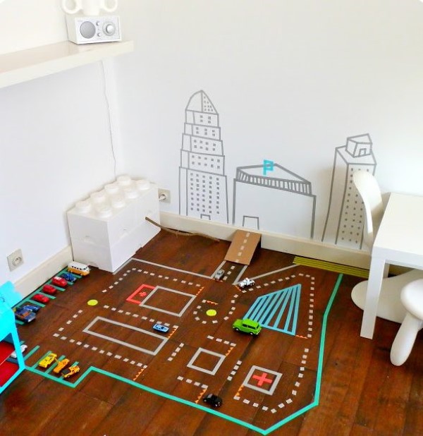 Malen und Basteln mit 2jährigen Kindern – kreative und einfache Ideen für Kleinkinder washi tape stadt boden