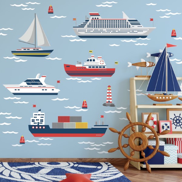 Maritime Tapeten sorgen für ein Sommerfeeling das ganze Jahr über kinderzimmer ideen farbenfroh schiffe