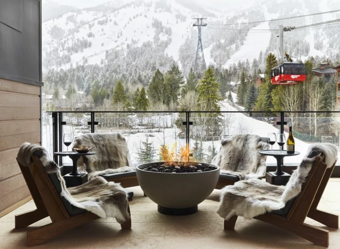 terrasse dekorieren winterlandschaft