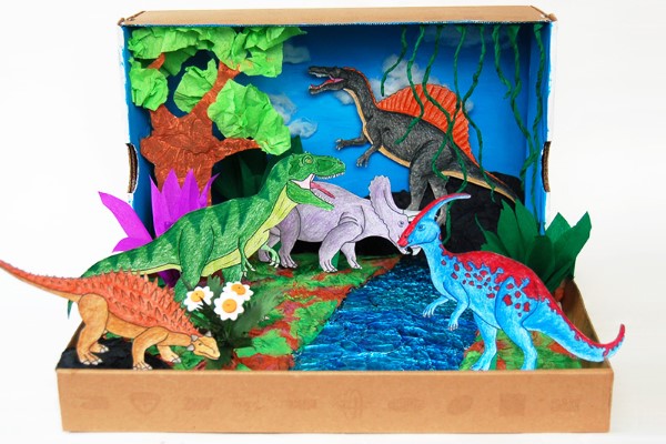 Diorama bauen – kreative Ideen und Tipps für Künstler und Bastler dinosaurier papier schukarton